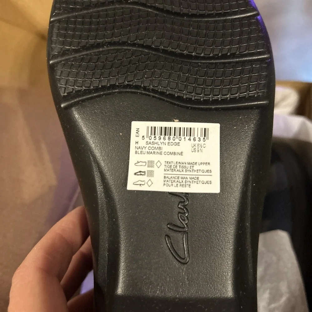 Clarks‎ Womens Sashlyn Edge Navy Combi NEW Slip On 9 N Closed Toe Flats